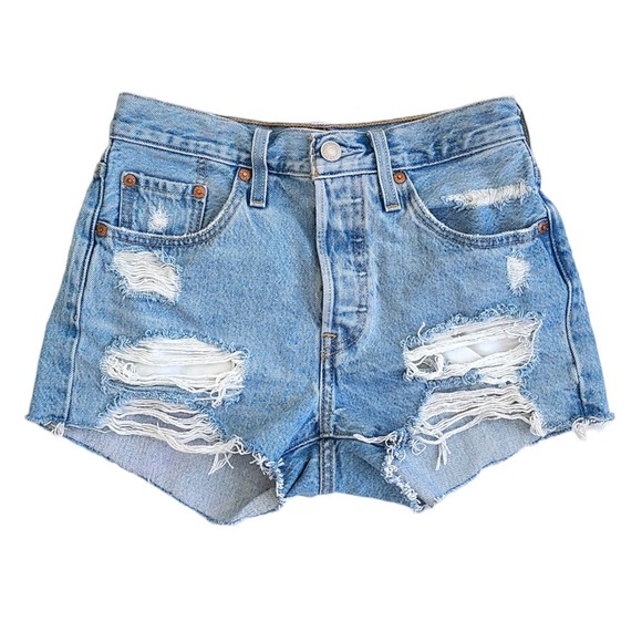 Levi's Pants - Levi’s 501 High Waisted Distressed Jean Shorts Light Wash 25